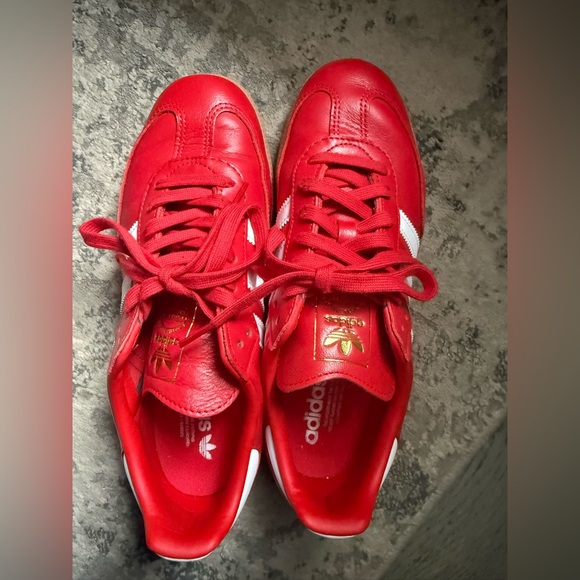 adidas Shoes - Adidas Red Leather Sambas with White Stripes